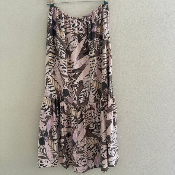 unsubscribed Maxi Skirt Floral Print Pink Purple‎ Gray Boho Tiered Silk Size L - Picture 3 of 10